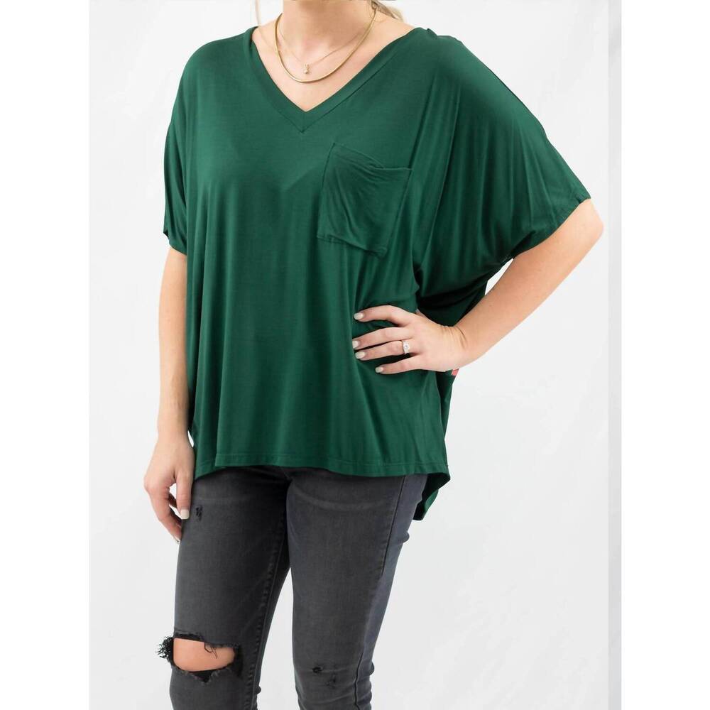 NEW ADRIENNE soft drape pocket tee in hunter green